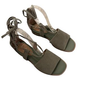 J.Jill Evonne Sandals Sz 6.5 Green Suede Gladiator Lace Up Demi Wedge Back Zip